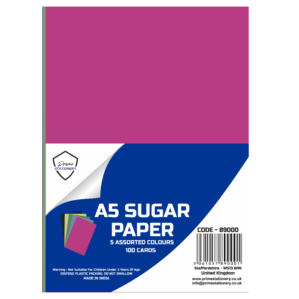 Prime A5 Sugar Paper 5 Assorted Colours 100 Sheets